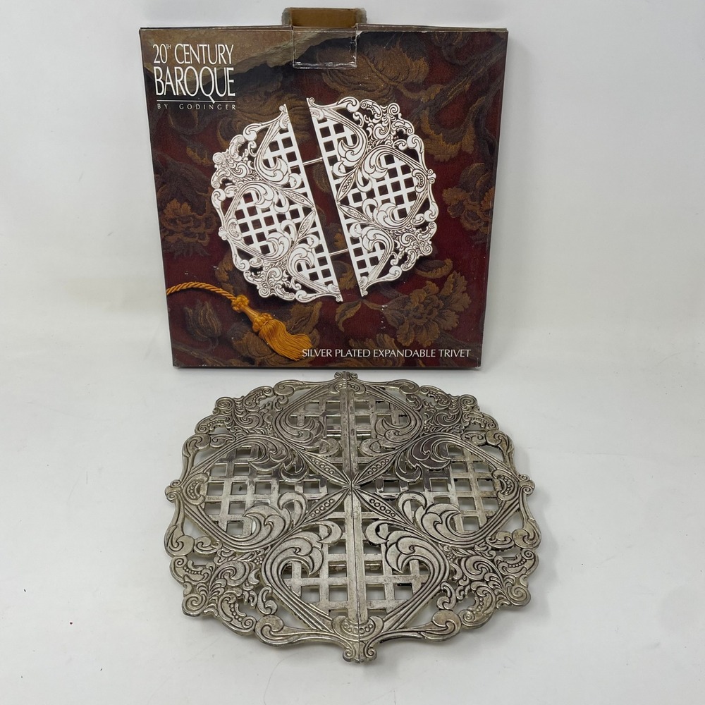 Godinger 20th Century Baroque Silver Plated Expandable Trivet Vintage 1993